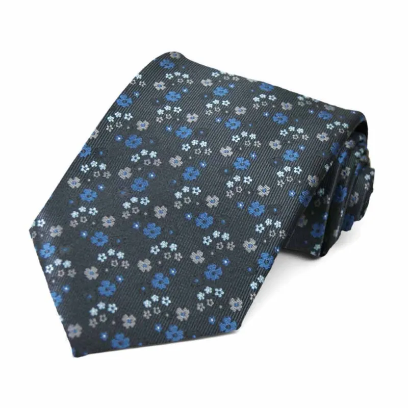 Dark Gray Sidney Floral Necktie sold by TieMart