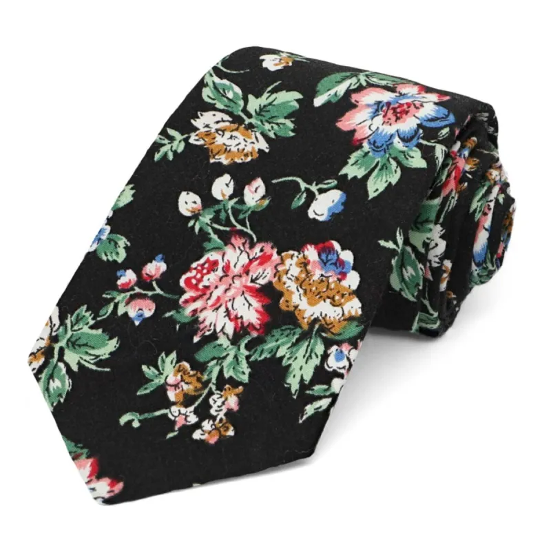 Black Stanton Floral Narrow Tie sold by TieMart