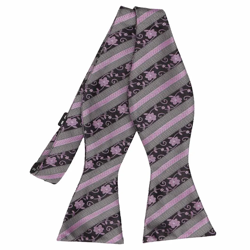 English Lavender Anna Floral Striped Self-Tie Bow Tie sold by TieMart