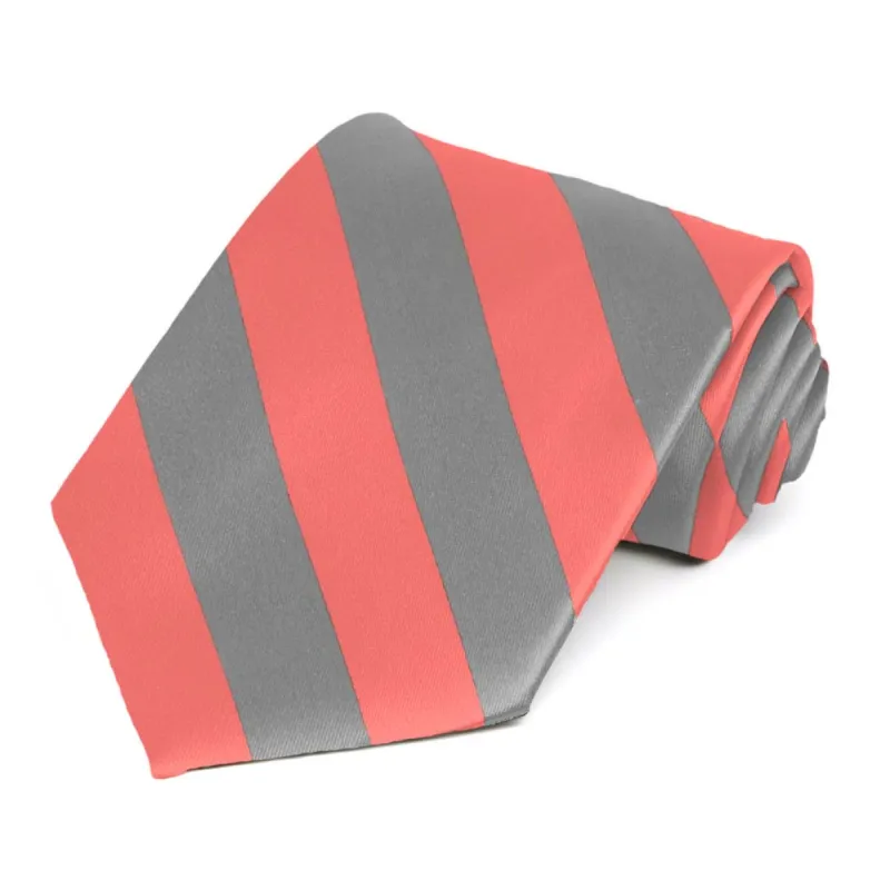 Bright Coral and Gray Striped Tie sold by TieMart