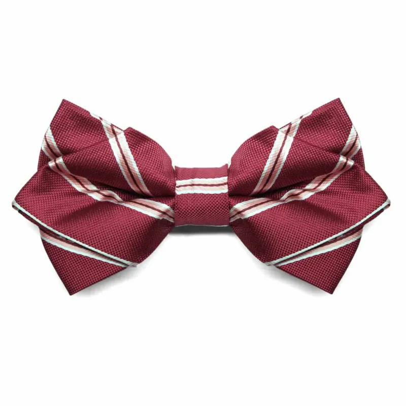 Burgundy Melvin Striped Diamond Tip Bow Tie sold by TieMart