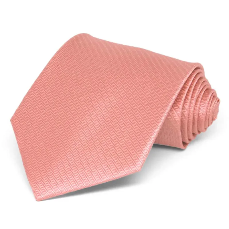 Light Coral Herringbone Silk Extra Long Necktie sold by TieMart