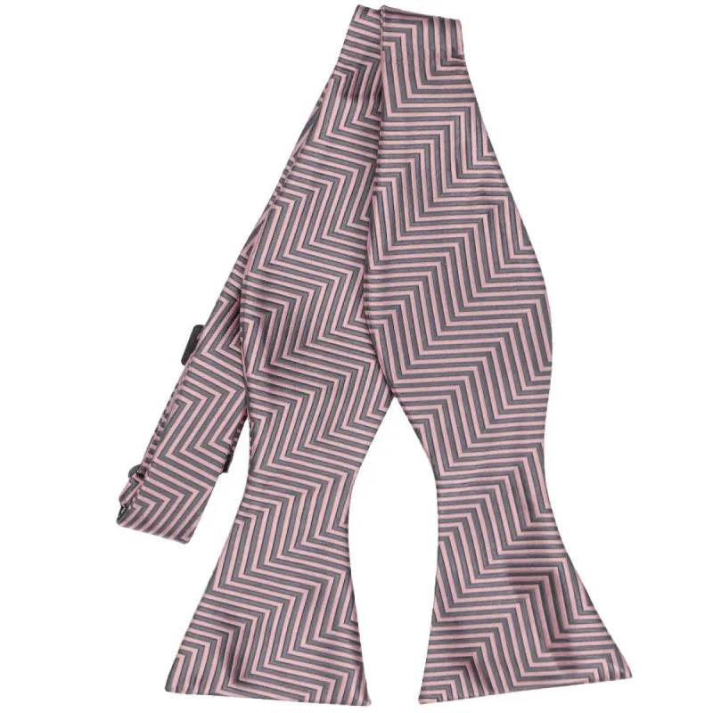 Soft Pink Kimberly Chevron Striped Self-Tie Bow Tie sold by TieMart