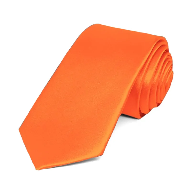 Neon Orange Slim Solid Color Necktie, 2.5" Width sold by TieMart