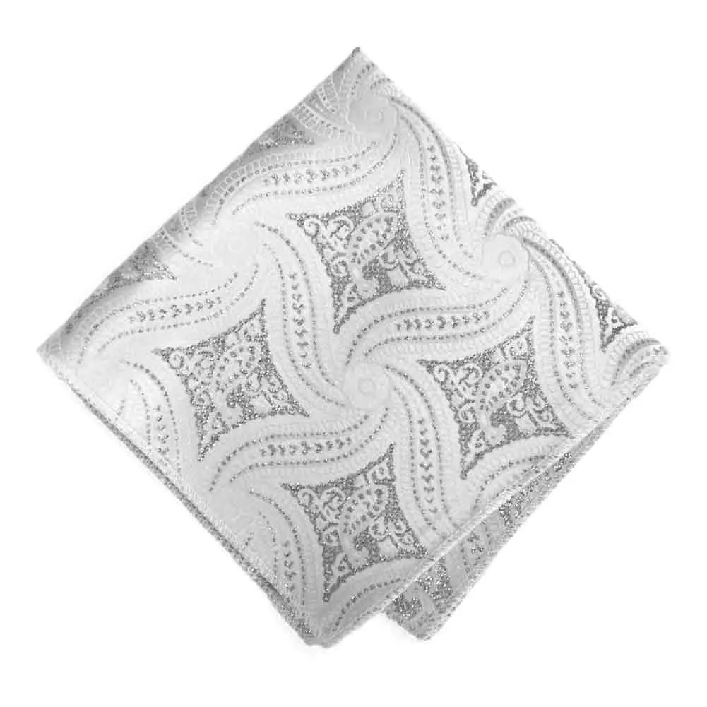White and Silver Chadwick Paisley Pocket Square sold by TieMart