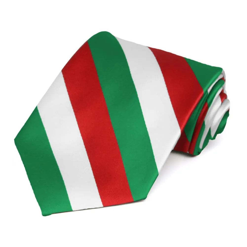 Kelly Green, Red and White Extra Long Striped Tie sold by TieMart