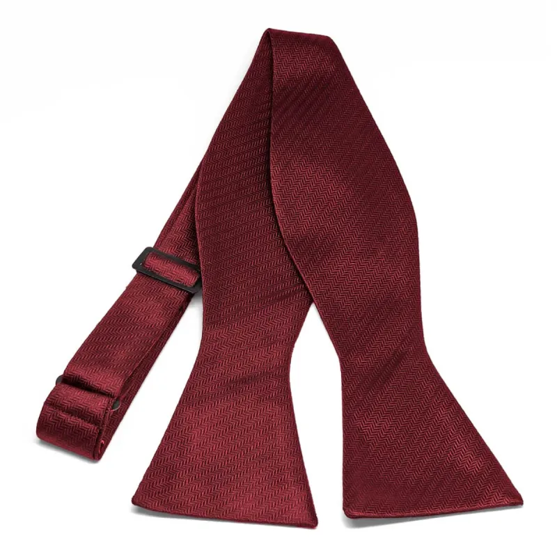 Burgundy Herringbone Silk Self-Tie Bow Tie sold by TieMart