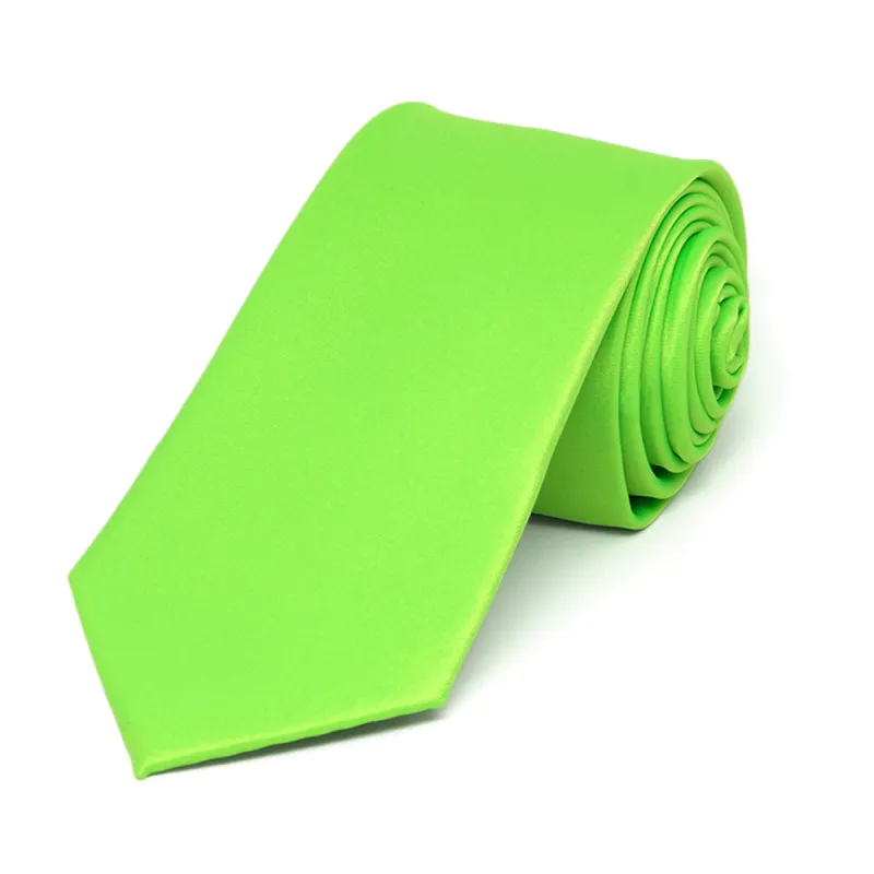 Hot Lime Green Slim Solid Color Necktie, 2.5" Width sold by TieMart