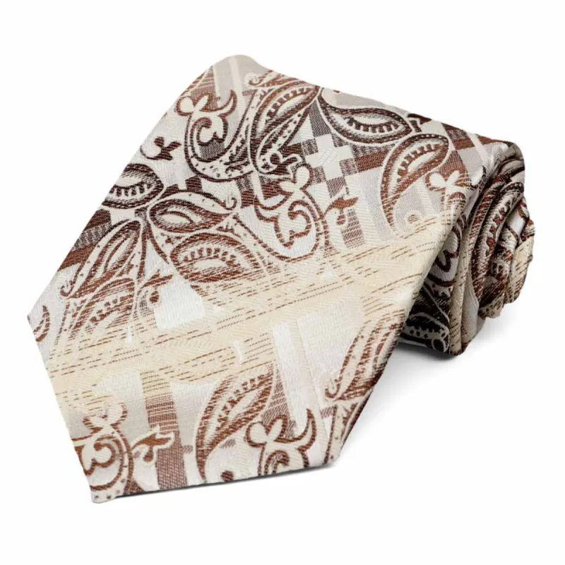 Light Brown Garden Paisley Necktie sold by TieMart