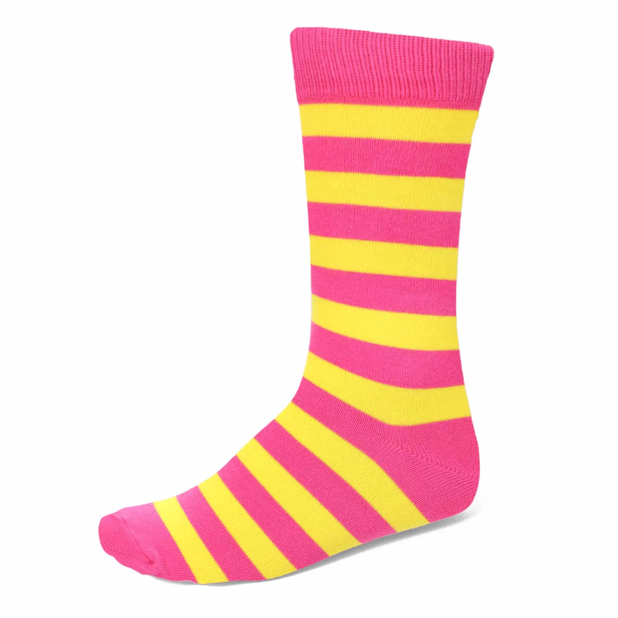 Men's Hot Pink and Yellow Striped Socks sold by TieMart