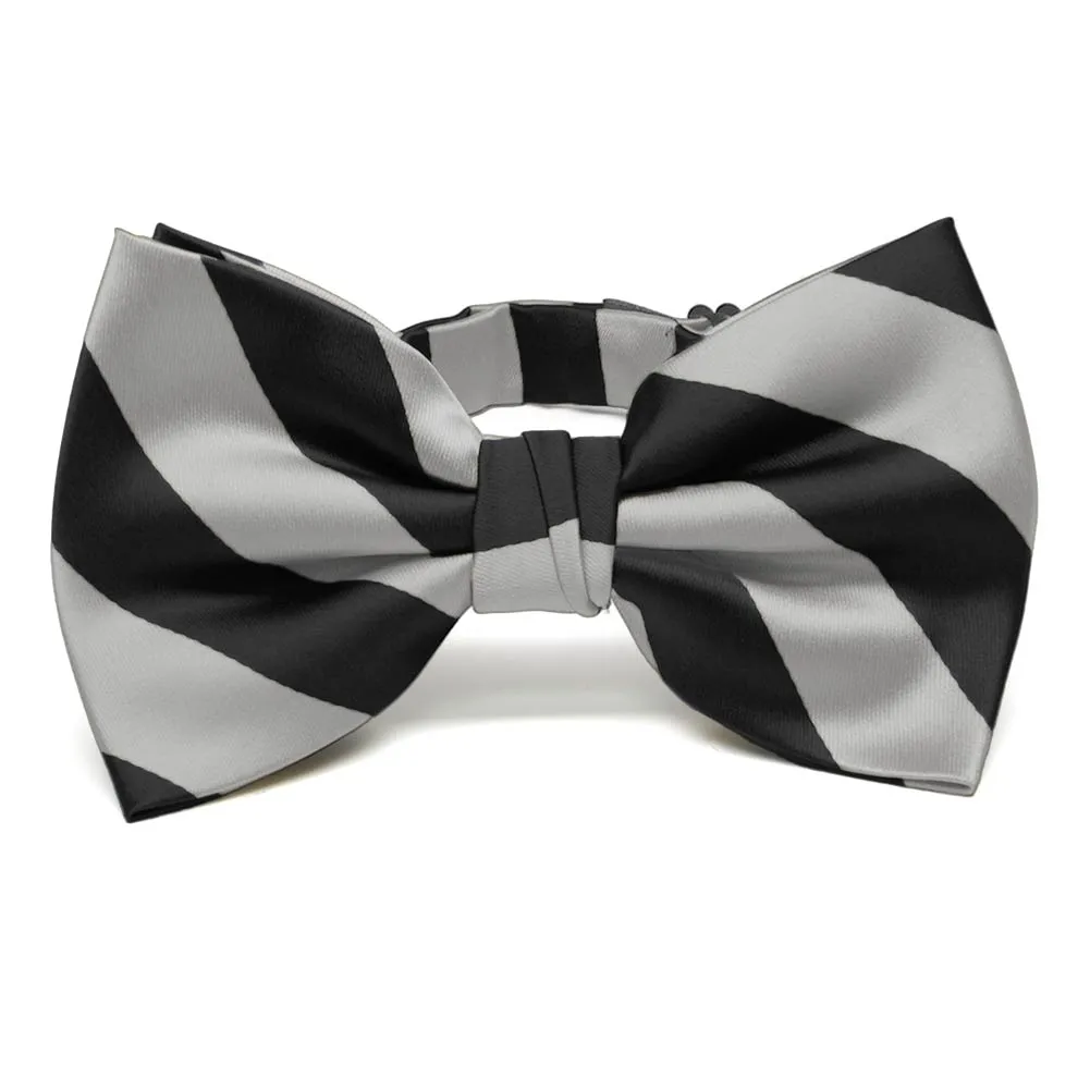 Black and Silver Striped Bow Tie sold by TieMart