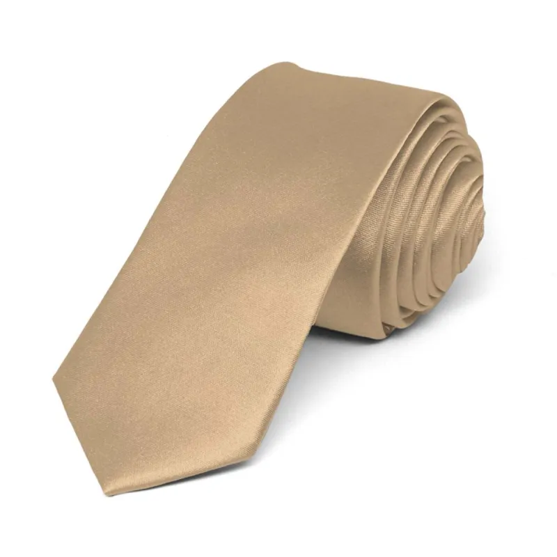 Bronze Skinny Solid Color Necktie, 2" Width sold by TieMart