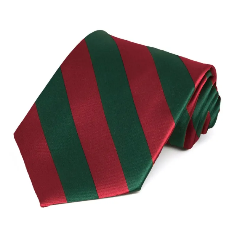 Crimson Red and Hunter Green Extra Long Striped Tie sold by TieMart