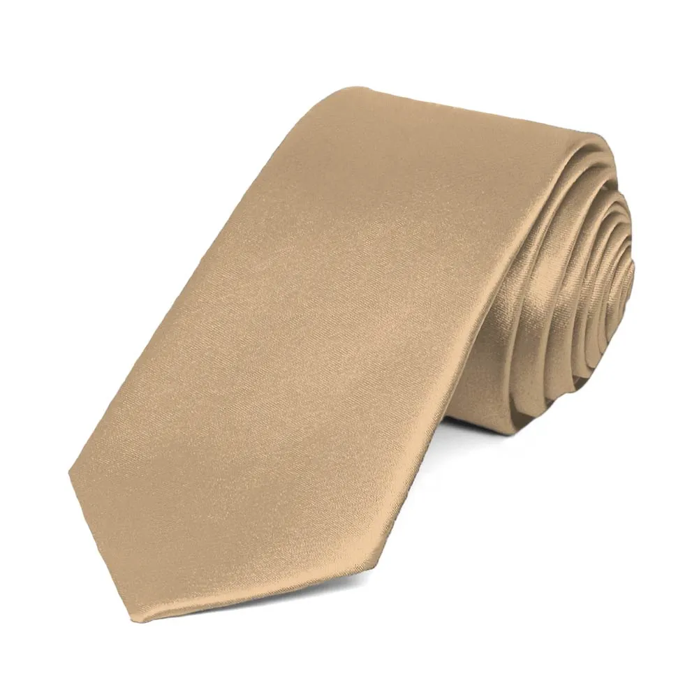 Bronze Slim Solid Color Necktie, 2.5" Width sold by TieMart