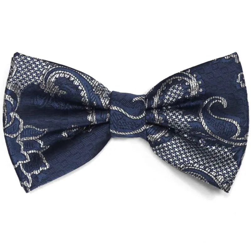 Dark Blue and Silver Kilburn Paisley Bow Tie sold by TieMart