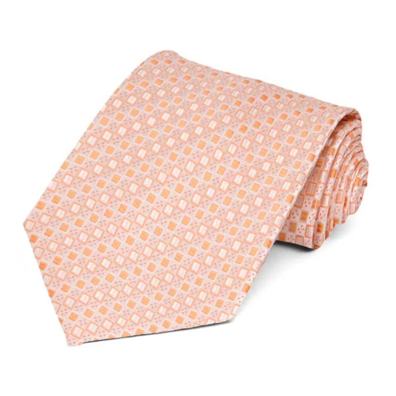 Bright Tangerine Marie Square Pattern Extra Long Necktie sold by TieMart