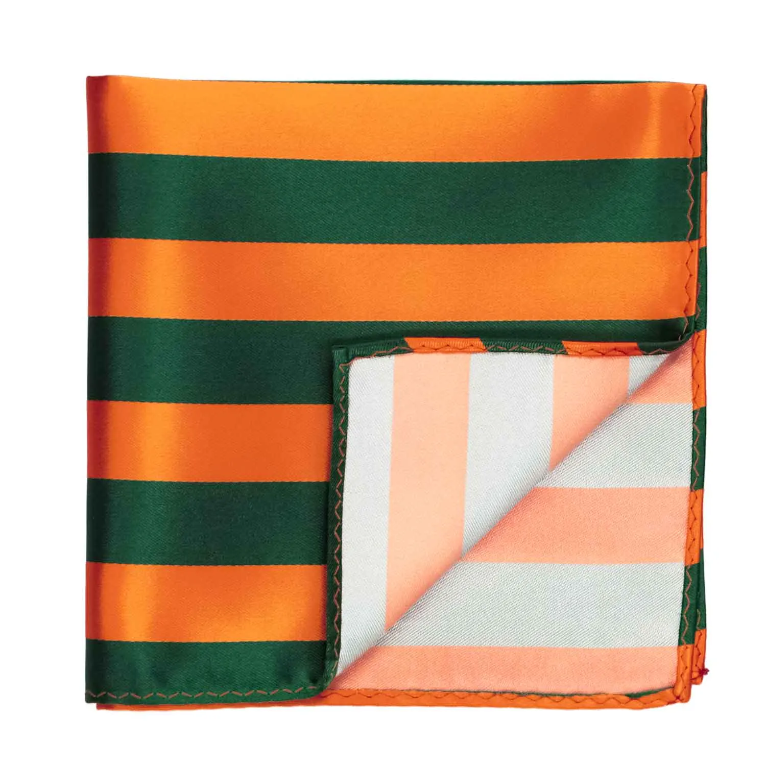 Hunter Green and Orange Striped Pocket Square sold by TieMart product image thumbnail 2