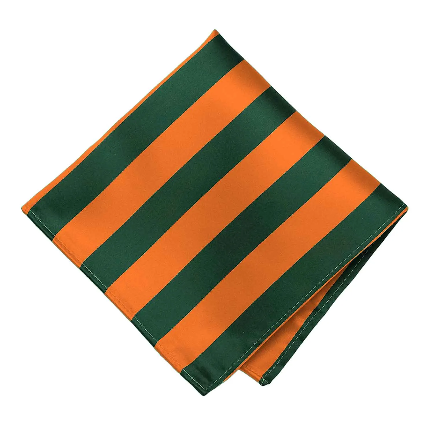 Hunter Green and Orange Striped Pocket Square sold by TieMart