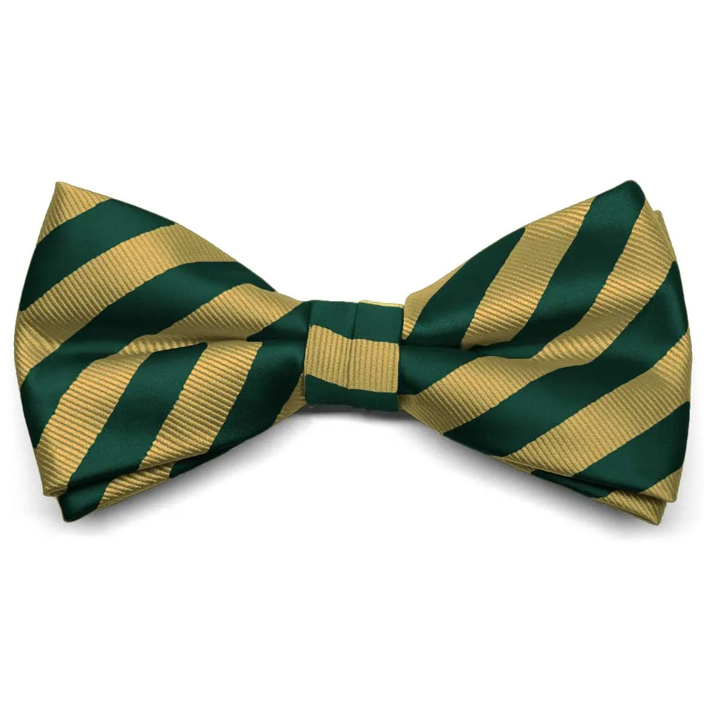 Hunter Green and Gold Formal Striped Bow Tie sold by TieMart