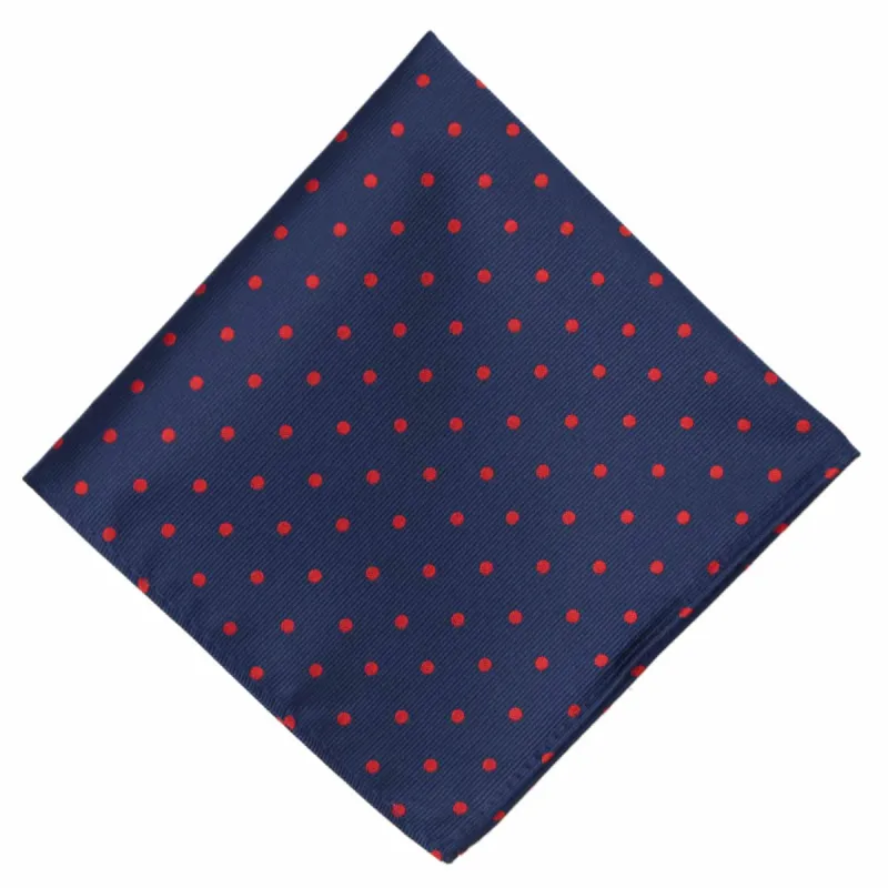 Navy Blue and Red Polka Dot Pocket Square sold by TieMart