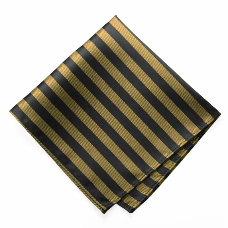 Black and Old Gold Formal Striped Pocket Square sold by TieMart