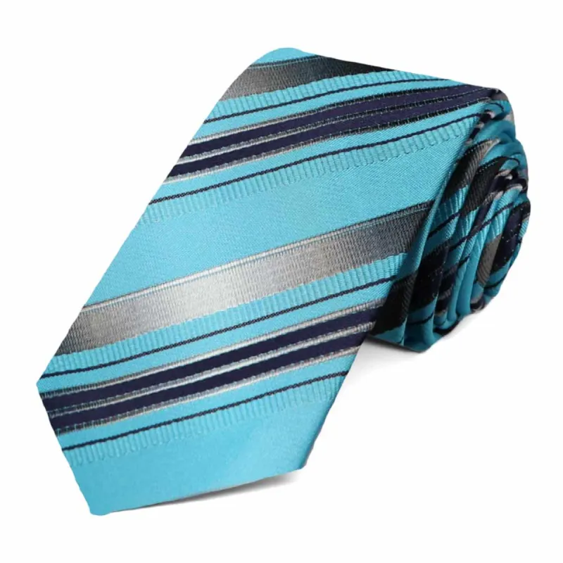 Turquoise Blackshear Striped Slim Necktie sold by TieMart