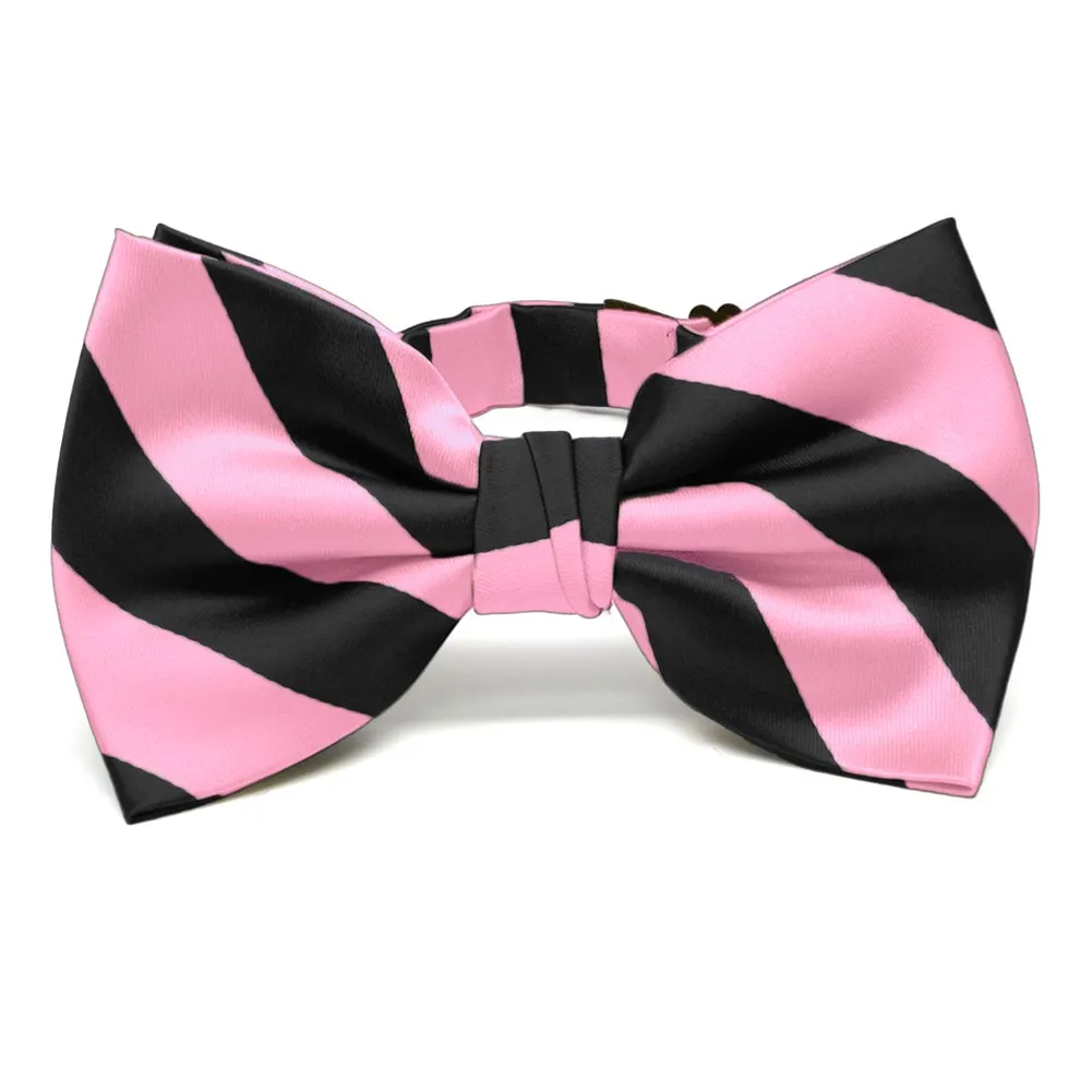 Pink and Black Striped Bow Tie sold by TieMart