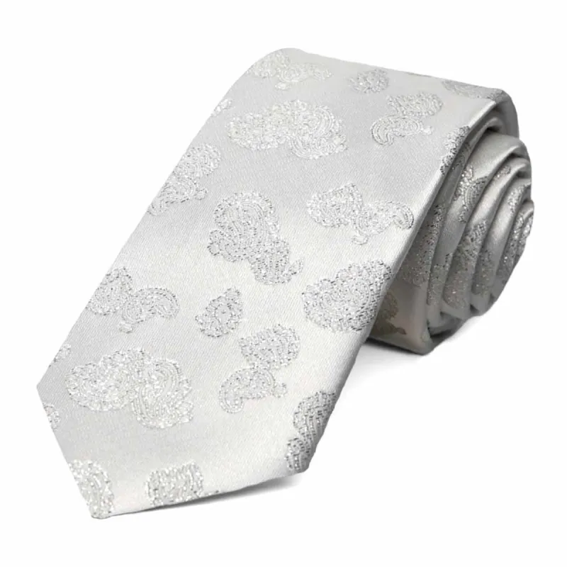 White Ivanhoe Paisley Slim Necktie sold by TieMart