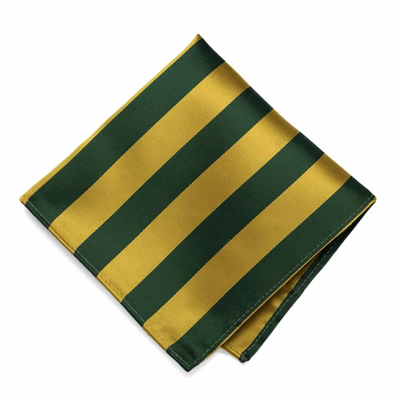 Hunter Green and Gold Striped Pocket Square sold by TieMart