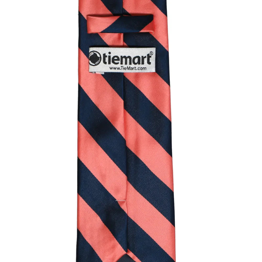 Bright Coral and Navy Blue Striped Tie sold by TieMart product image thumbnail 4