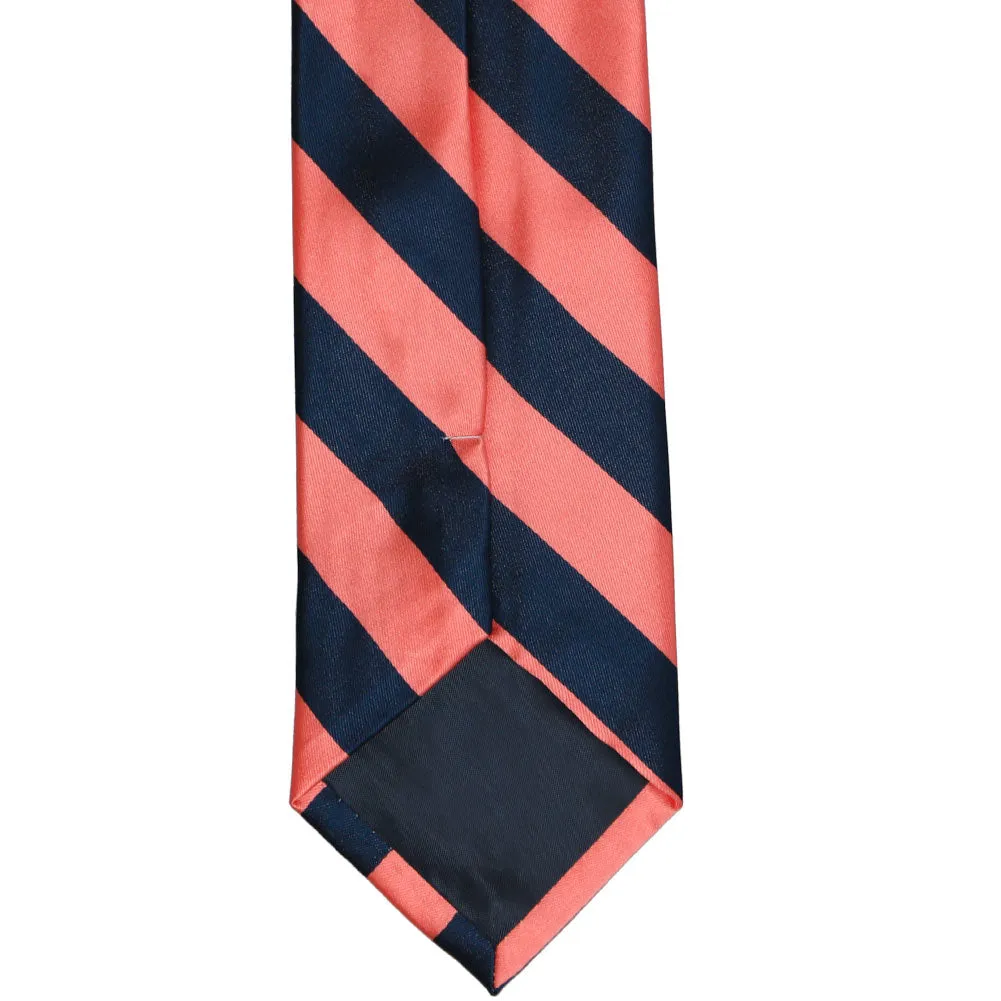 Bright Coral and Navy Blue Striped Tie sold by TieMart product image thumbnail 5