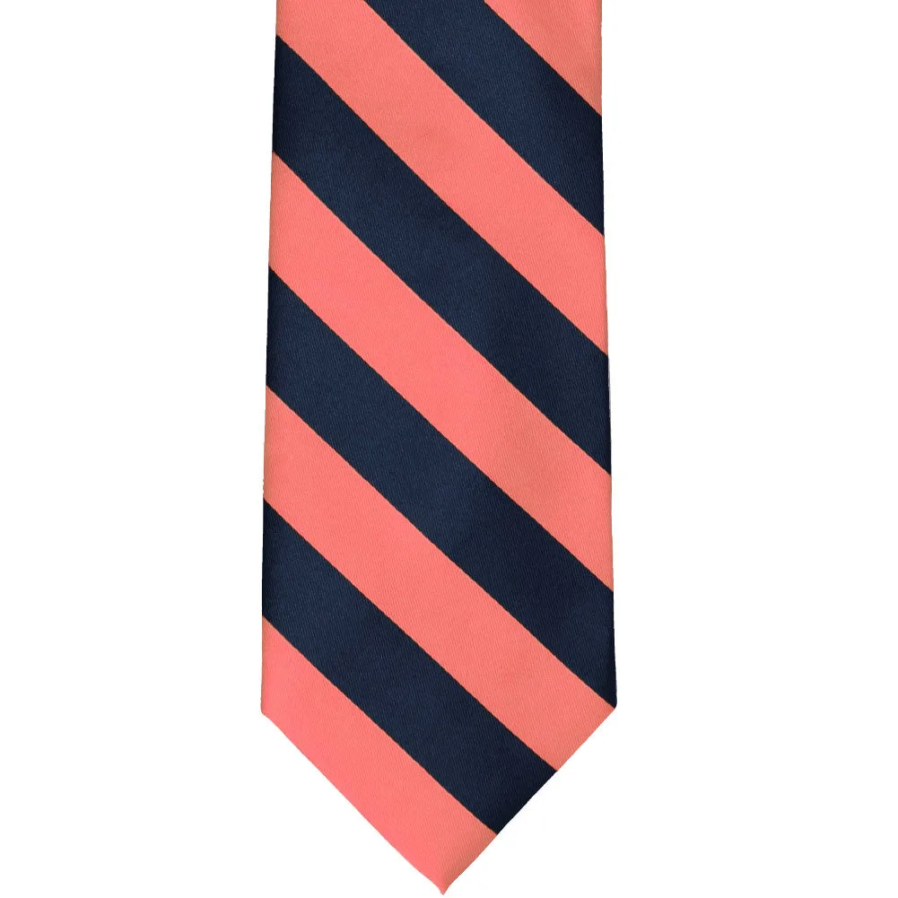 Bright Coral and Navy Blue Striped Tie sold by TieMart product image thumbnail 3