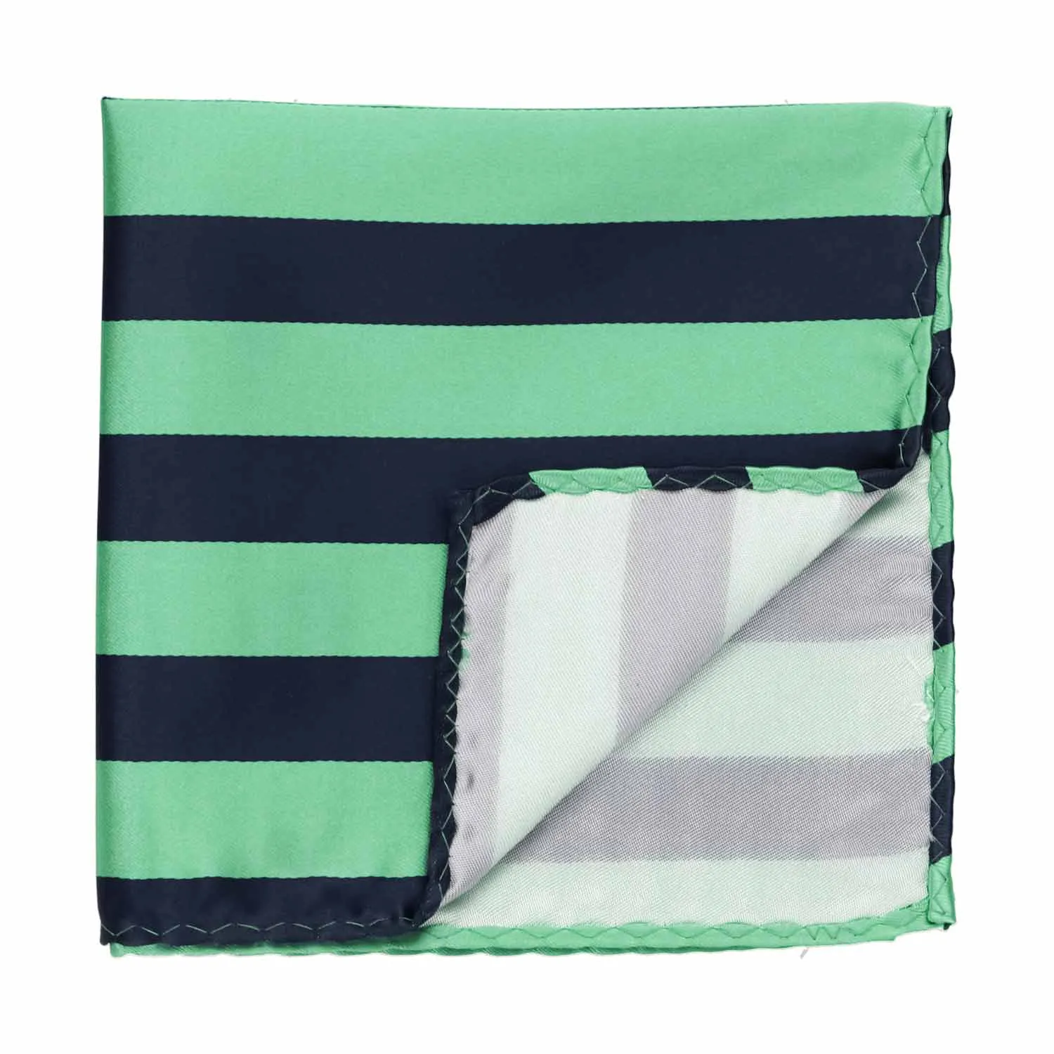 Bright Mint and Navy Blue Striped Pocket Square sold by TieMart product image thumbnail 2