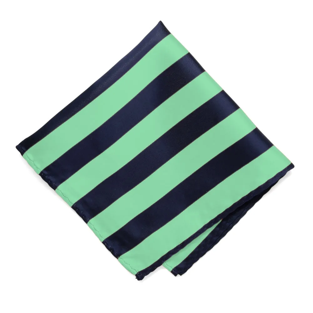Bright Mint and Navy Blue Striped Pocket Square sold by TieMart
