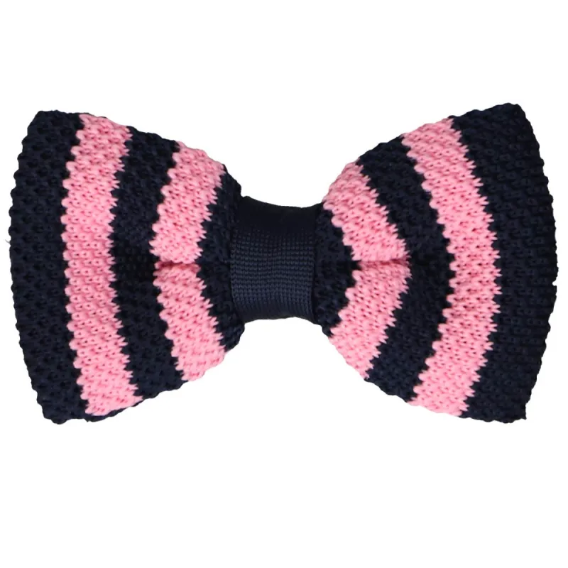 Pink and Navy Blue Nautical Striped Knit Bow Tie sold by TieMart