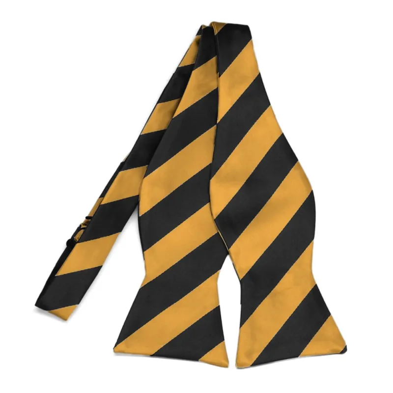 Black and Gold Bar Striped Self-Tie Bow Tie sold by TieMart