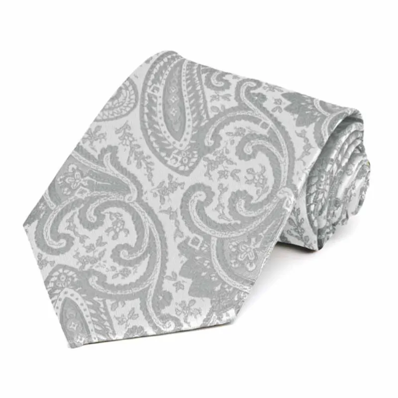Mercury Silver Clara Paisley Extra Long Necktie sold by TieMart