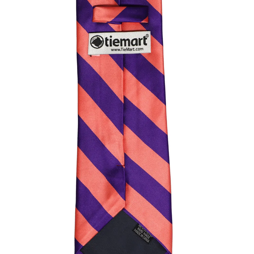 Bright Coral and Dark Purple Striped Tie sold by TieMart product image thumbnail 4