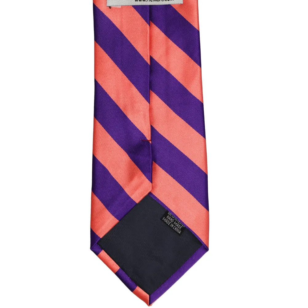 Bright Coral and Dark Purple Striped Tie sold by TieMart product image thumbnail 5