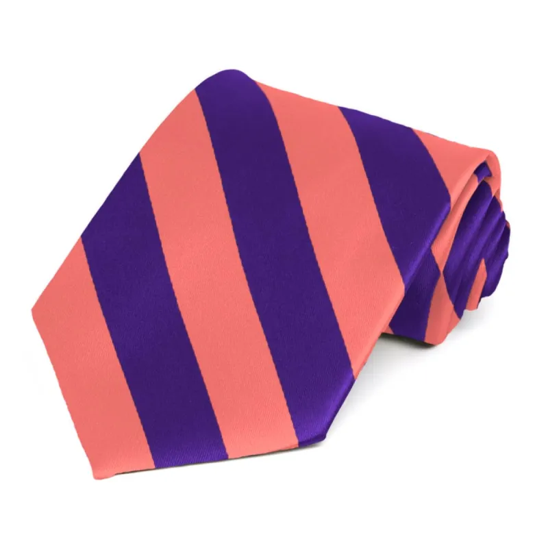 Bright Coral and Dark Purple Striped Tie sold by TieMart