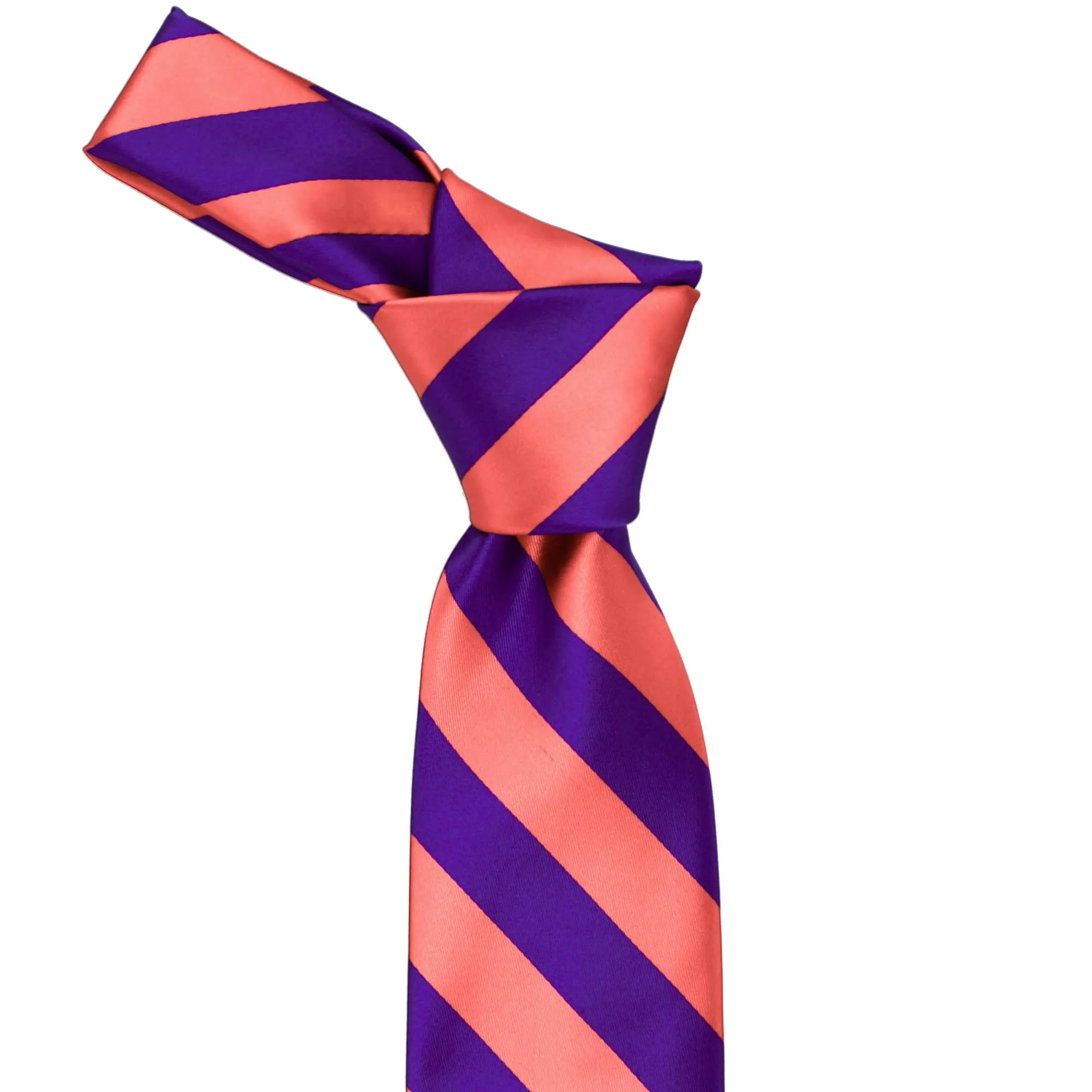Bright Coral and Dark Purple Striped Tie sold by TieMart product image thumbnail 2