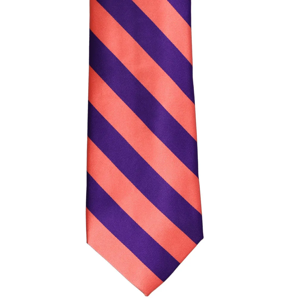 Bright Coral and Dark Purple Striped Tie sold by TieMart product image thumbnail 3