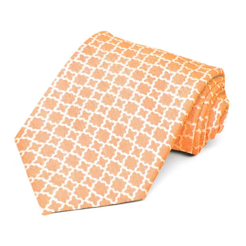 Orange Moroccan Trellis Cotton/Silk Extra Long Necktie sold by TieMart