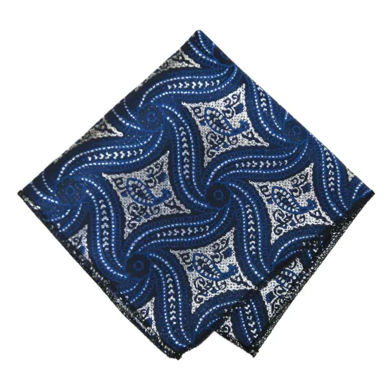 Royal Blue and Silver Chadwick Paisley Pocket Square sold by TieMart