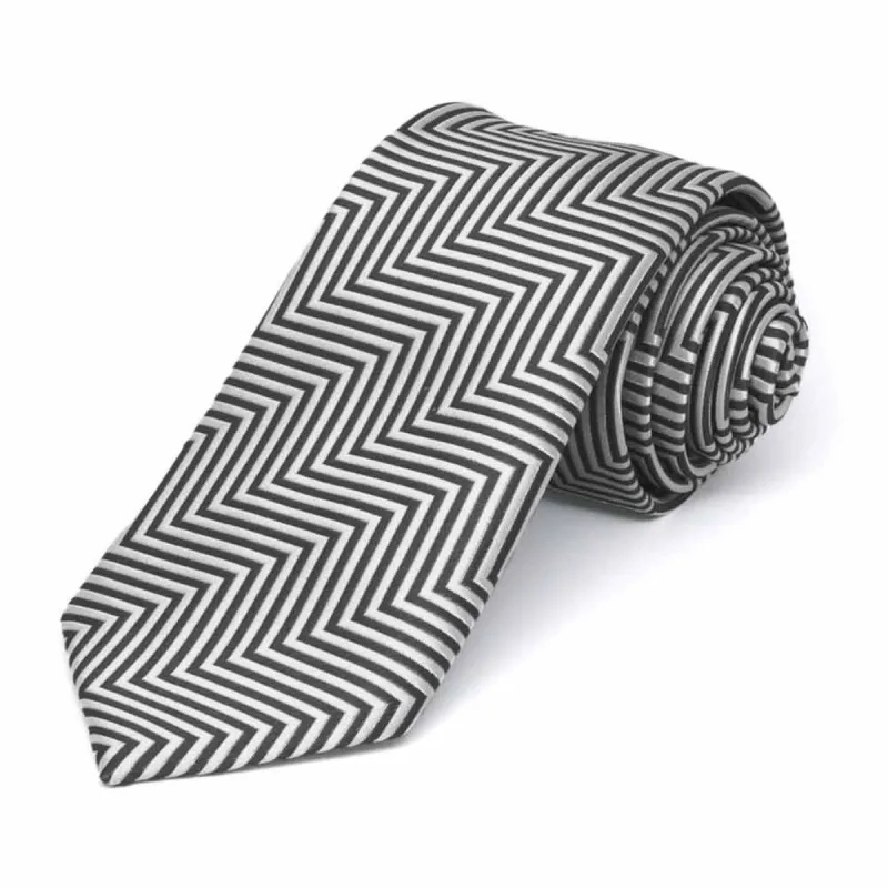 Pewter Kimberly Chevron Striped Slim Necktie, 2.5" Width sold by TieMart