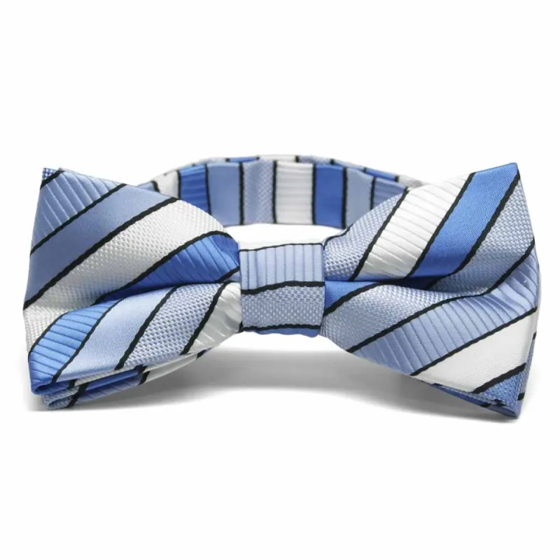 Wave Blue Douglas Striped Band Collar Bow Tie sold by TieMart