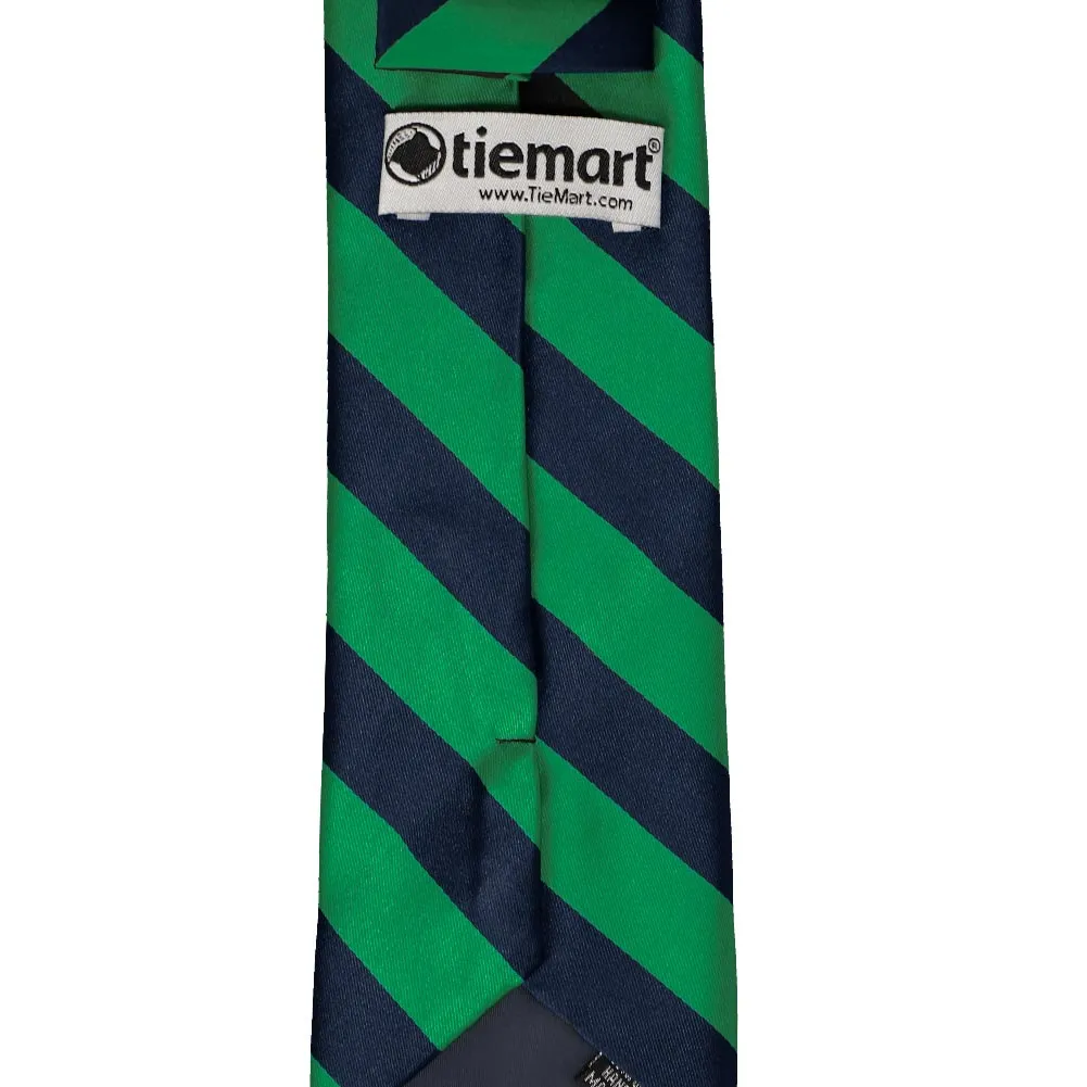 Kelly Green and Navy Blue Striped Tie sold by TieMart product image thumbnail 4