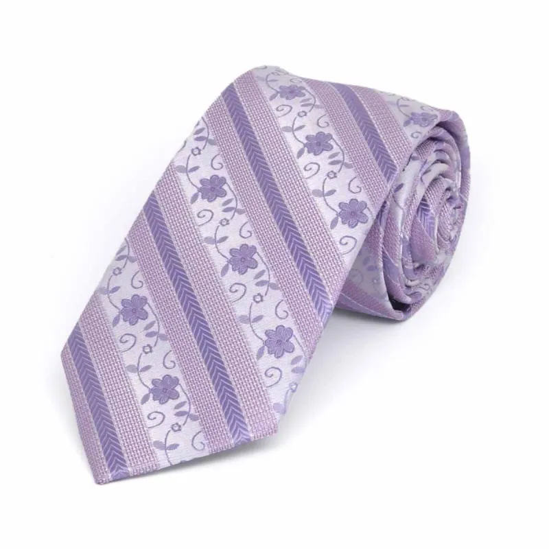 Freesia Anna Floral Striped Slim Necktie, 2.5" Width sold by TieMart