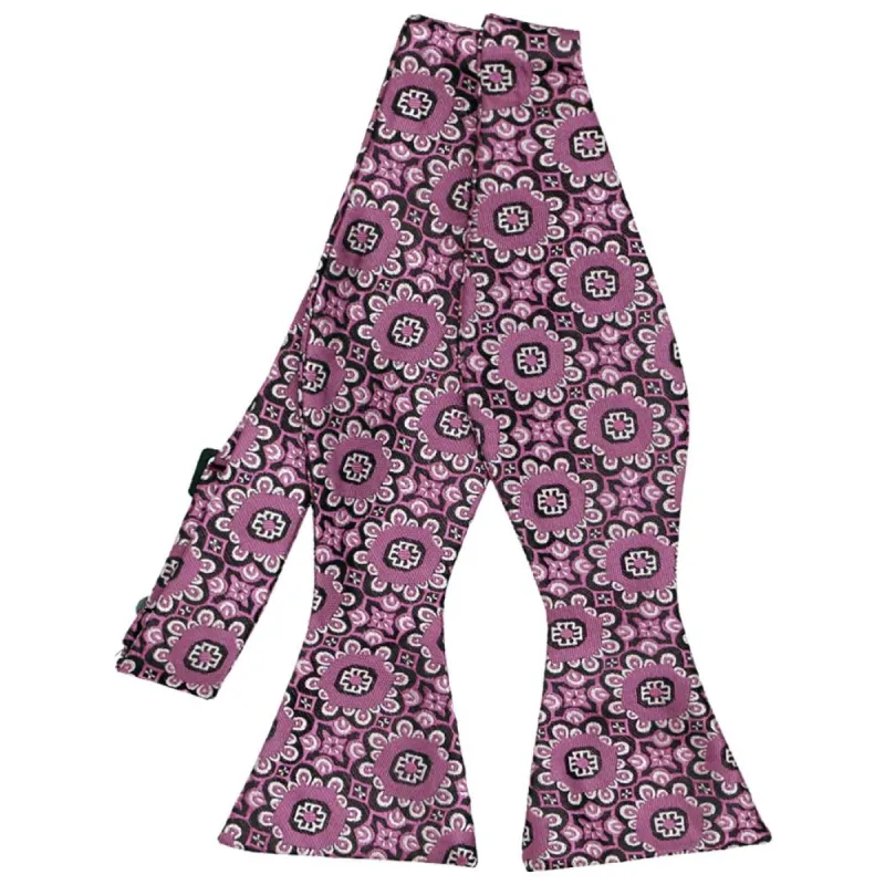 Deep Magenta Emma Floral Pattern Self-Tie Bow Tie sold by TieMart