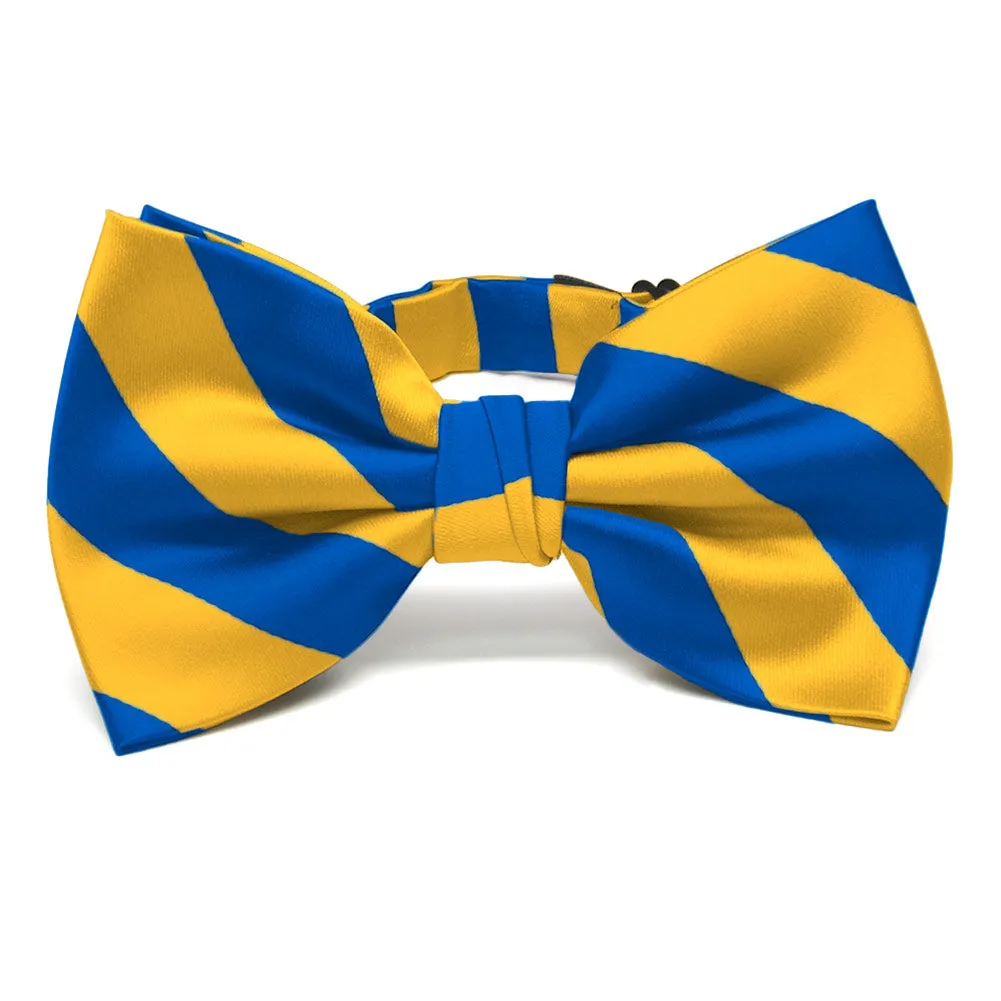Blue and Golden Yellow Striped Bow Tie sold by TieMart